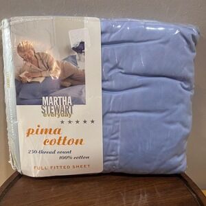 Vtg 2001 Martha Stewart Everyday Pima Cotton Full Fitted Sheet Blue 250TC NEW